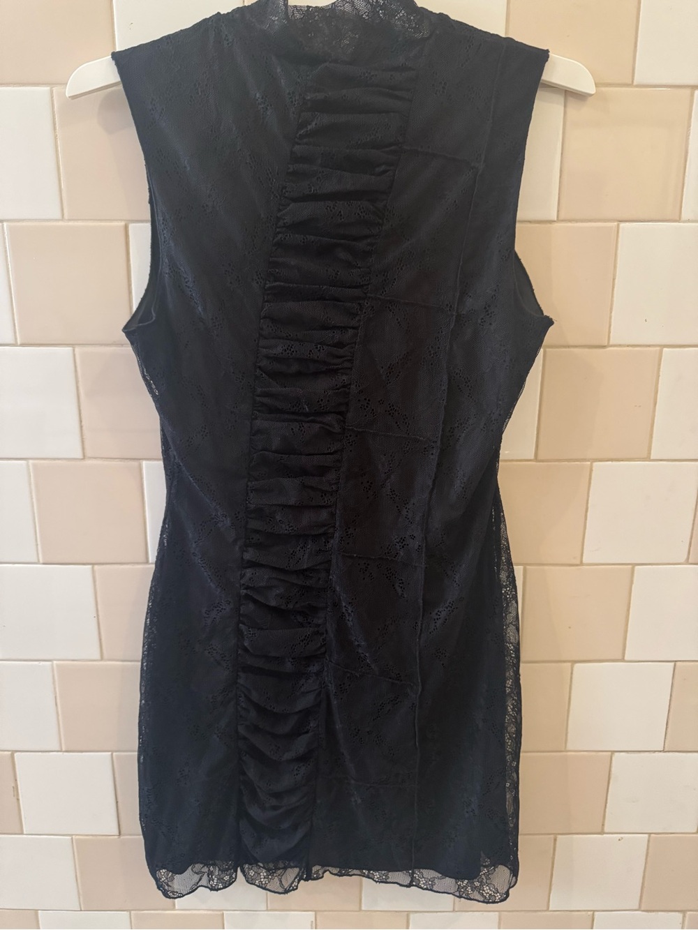 Urban Outfitters Black Sleeveless Lace Ruffle-Front Dress